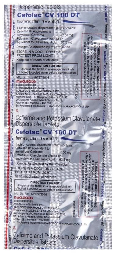Cefolac CV 100 DT Tablet
