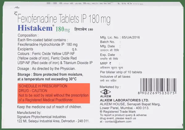 Histakem 180mg Tablet thumbnail 3