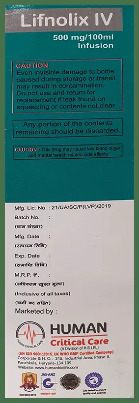 Lifnolix IV 500mg Infusion