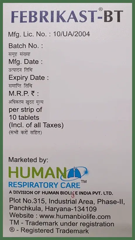 Febrikast BT 20mg/10mg Tablet thumbnail 3