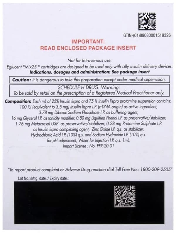 Eglucent Mix 25 Suspension for Injection (3ml Each)