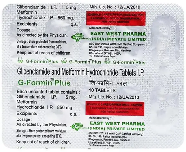 G Formin Plus 5mg/850mg Tablet