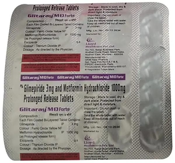 Glitaray M Forte 3mg/1000mg Tablet