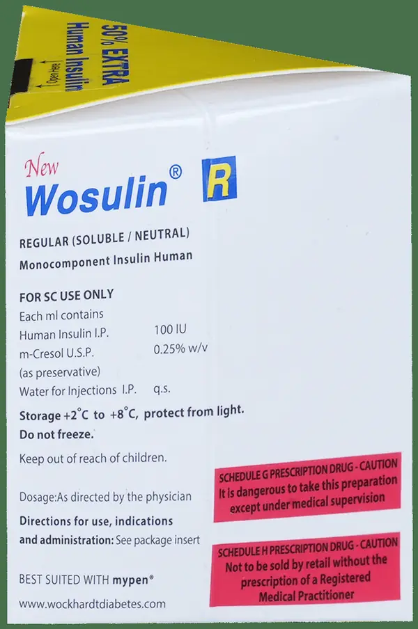 New Wosulin R 100IU/ml Injection 3ml Each