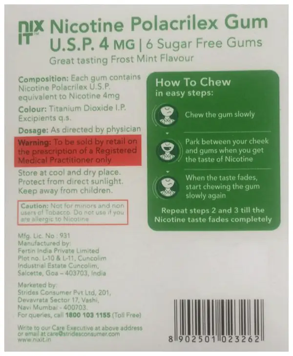 Nixit Nicotine 4mg Gum Frost mint Sugar Free