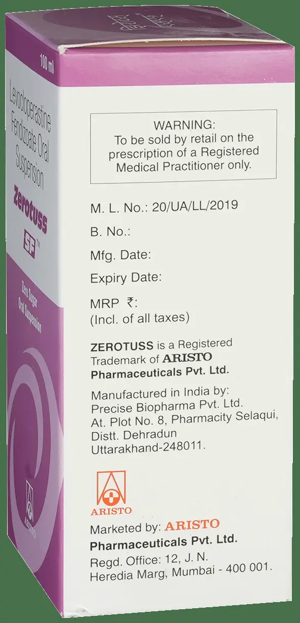 Zerotuss Oral Suspension Sugar Free Mango