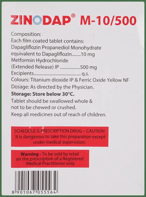 Zinodap M 10mg/500mg Tablet ER